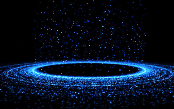 Blue glowing circular pattern with scattered particles in space