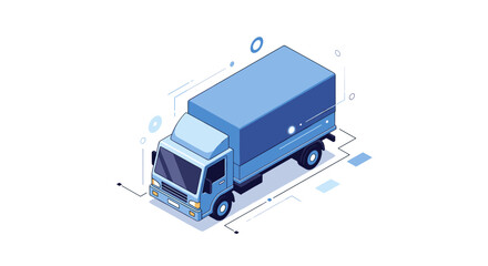 This animated isometric truck illustration showcases advanced logistics and delivery systems with futuristic technology.
