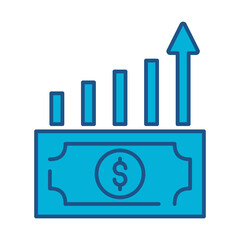 Money Growth Icon In Blue Monochrome Flat Design, Vector Illustration