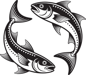 Fototapeta premium Two black and white fish swimming in a circle aquatic