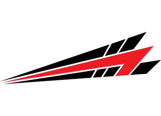 Sporty red and black pattern on a white background. Sharp design element for car body, motorcycle, boat, sportswear, toy. Arrow