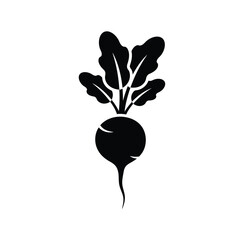 Stylized silhouette of radish with leafy greens and root detail on a white background. EPS 10.