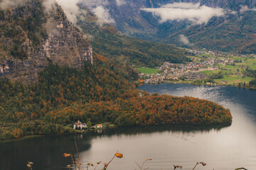 autumn landscape of a lake and alpine mountains