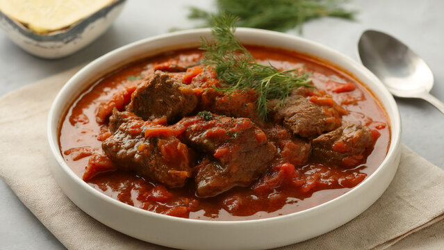Dema bi l lahma. Beef stew in tomato sauce.