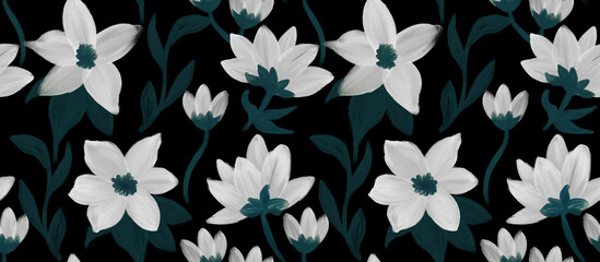 Seamless flower pattern. Abstract pattern. Textile print pattern. Black background.