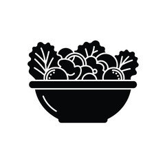 Silhouette of salad bowl with leafy greens and sliced vegetables on a white background. EPS 10.