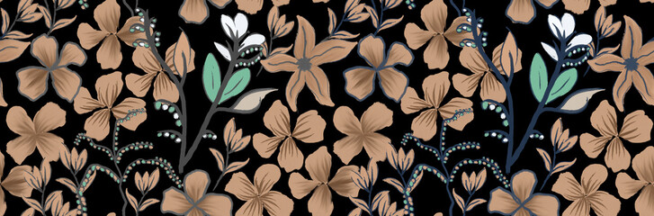 Seamless flower pattern. Abstract pattern. Textile print pattern. Black background.