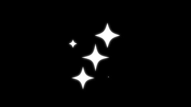 Blinking sparkling twinkling stars doodle cartoon animation, glowing shining twinkle star glitter sparkle effect on transparent alpha channel seamless 4K video and black screen