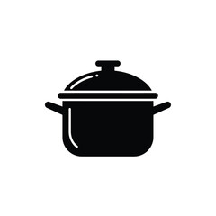 Silhouette of classic cooking pot with lid and side handles on a white background. EPS 10.