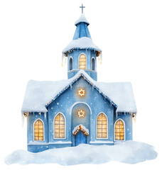PNG Christmas blue church snow architecture christmas.
