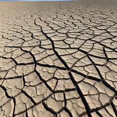 Dried and cracked sandy soil from a drained desert lakebed