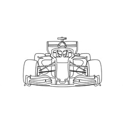 Outline of a racing car in a minimalist design on a white background  