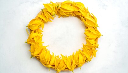 Yellow flowers in circle on plate