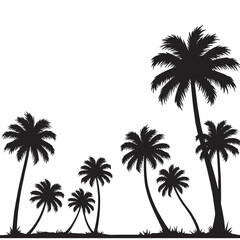 Silhouette of tropical palm trees in curved line composition on a white background. EPS 10.