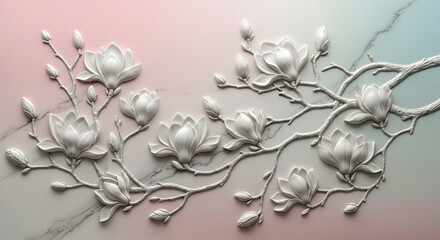 3D Embossed Magnolia Floral Mural
