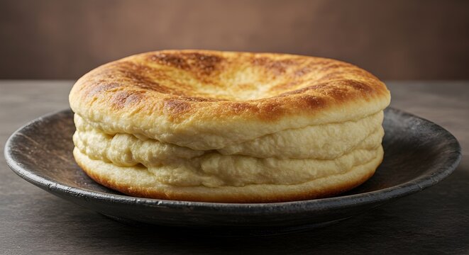 Delicious Paraguayan chipa served on rustic plate, warm and golden brown.