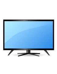 Flat-screen television with blank blue screen