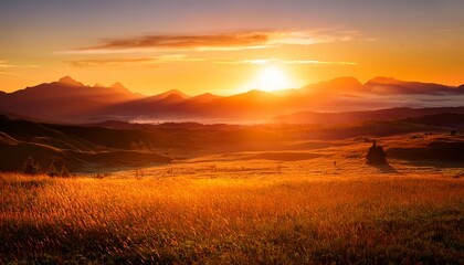 Golden Hour Sunset Landscape Illustration