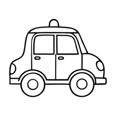 A fun cartoon taxi coloring page featuring a cheerful cab with big wheels and a friendly face, ready for kids to color and bring it to life with bright shades.
