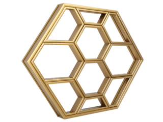 Golden hexagon shelf isolated on transparent background