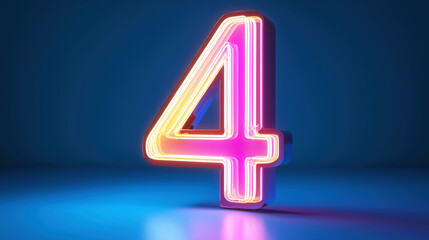 Neon Number 4 Sign with Vibrant Colors and Glowing Effect, high quality image