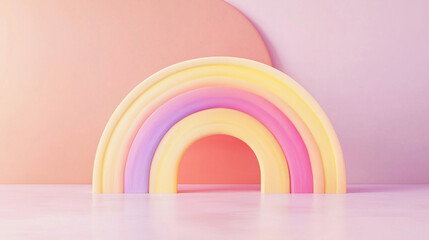 Colorful pastel rainbow arch with soft background and smooth textures, isolated on white background