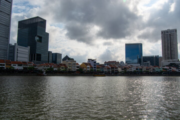 Cityscape view with skyscrapers and river