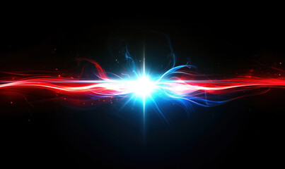 Abstract light burst with red and blue waves on black background for digital art, detailed image