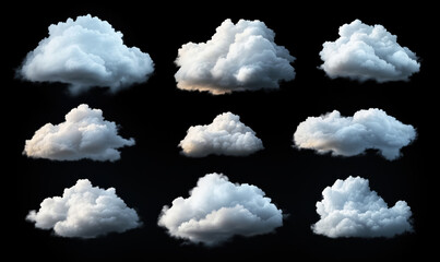 Realistic cloud formations collection for digital art and design projects, clean background photo