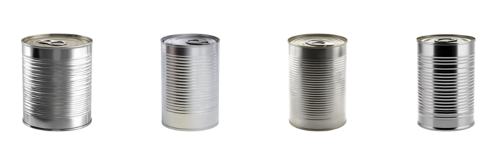 Metallic Beverage Cans Set. Packaging And Storage Solutions Collection Isolated On Transparent Background