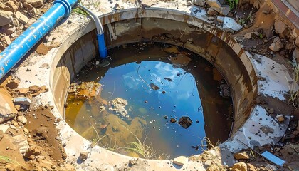 Contaminated Excavation Site with Construction Debris and Standing Water