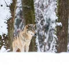 Obraz premium Gray wolf in a snowy forest