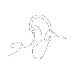Ear single line art continuous one line drawing  outline vector art.
