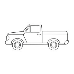 A fun side-view of a pickup truck coloring page featuring detailed wheels, body, and cargo area, perfect for kids and truck enthusiasts to color and enjoy.
