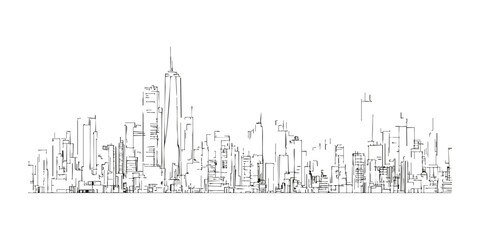 Fototapeta premium City Skyline Sketch. Urban Architecture And Modern Cityscape. Isolated Vector Illustration