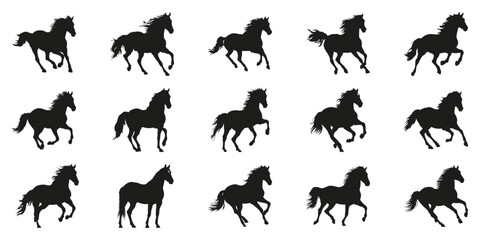 Obraz premium Silhouette Of Galloping Horses Set. Dynamic Motion And Freedom Collection. Isolated Vector Illustration