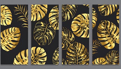 Four panels of tropical leaf patterns