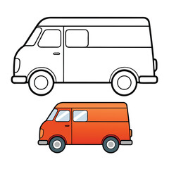 A fun van cartoon coloring page featuring a cute, cheerful van with big wheels and smiling details, perfect for kids to color and spark creativity.
