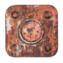 Rusty metal plate with bolts isolated on transparent background. Stock photo