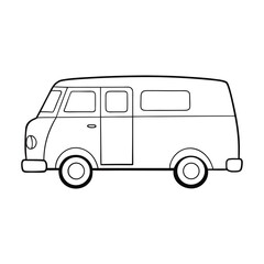 A fun van cartoon coloring page featuring a cute, cheerful van with big wheels and smiling details, perfect for kids to color and spark creativity.
