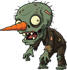 Cartoon zombie with carrot nose in tattered outfit and grotesque expression for HalloweenCartoon zombie with carrot nose in tattered outfit and grotesque expression for Halloween