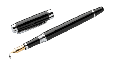 Premium black fountain pen writing instrument calligraphy tool for elegant signature and note taking design transparent background
