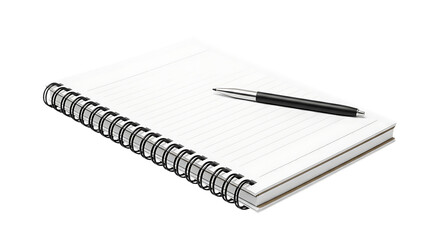 Stock photo of blank spiral notebook with pen for mockup template and creative writing or office supplies transparent background