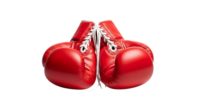 Red boxing gloves equipment for fighting sport and martial arts training on black background studio shot transparent background