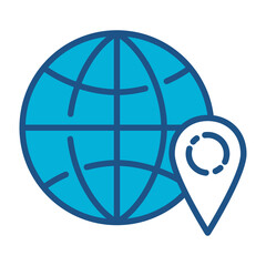 Globe Grid Icon In Blue Monochrome Flat Design, Vector Illustration