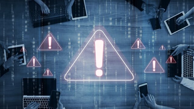 Cybersecurity alert warning showing red cyber for data breach, network threat, and cyber security system vulnerability with emphasis on security risk, caution, digital protection Marrow - Powered by Adobe