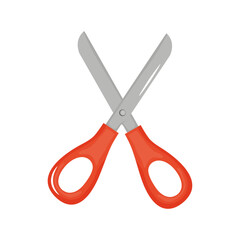 Scissors illustration with red handles and gray blades on a white background