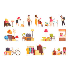 Garage Sale Collection Items & People Illustrations