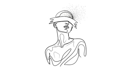 Minimalist line art portrait of a woman with a ribbon and glitter
