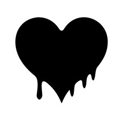 A black heart with dripping paint effect isolated on white background showing a symbol of love concept